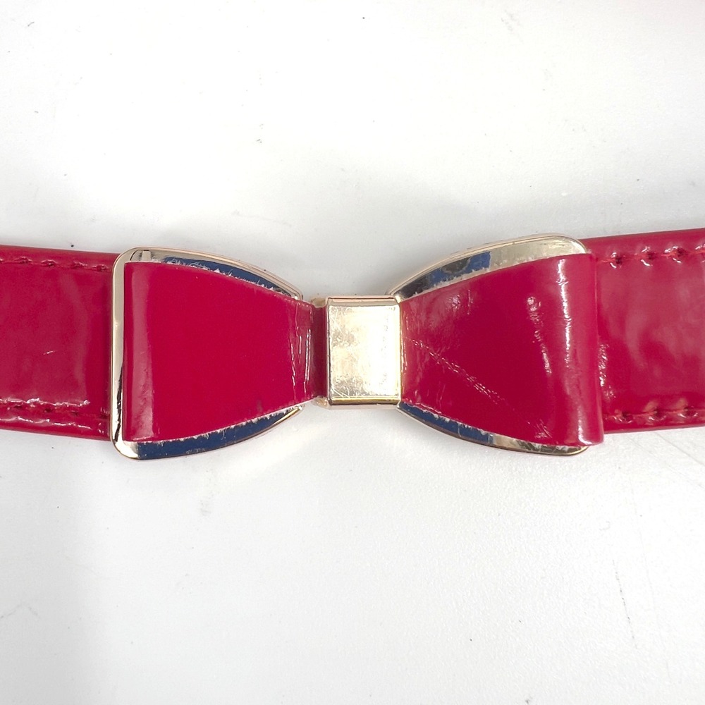 Vintage Womens Red Patent Buckle Bow Belt Retro Pinup Coquette Girlhoodcore S